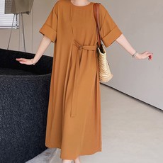 ATTERLIC 圓領腰部可調亮點連身裙 13913 含大尺碼, 駝色