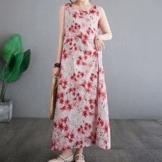 ATTERLIC 碎花無袖長版連身裙 13889 含大尺碼, 紅色碎花