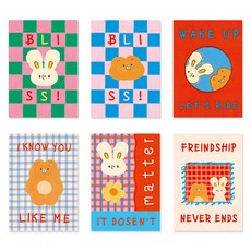 Monolike Unmatched Friends 迷你 B 線條筆記本 6種套組, 1套, 粉綠色, 粉藍色, 紅色, 藍色格紋, 紅藍格紋, 象牙白