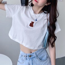 Elsso 女款透氣小熊亮點短版短袖T恤