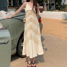 비비에모 브이넥 수술 끈나시 롱 원피스 06635 빅사이즈 포함