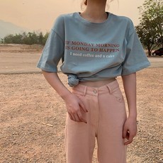 아이엠몽 여성용 벨리투 레터링 프린트 캐주얼 라운드넥 반팔 티셔츠