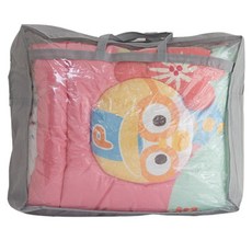 SIEUNDECO 孩童冬季款淘氣小企鵝圖案40支棉質午睡被+收納袋, 粉色