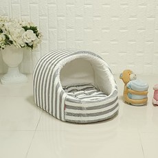 반려동물 두기펫 레브 극세사 동굴 하우스 + 방석 세트, 스트라이프 그레이, 1세트