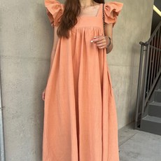 비비에모 셔링 하이웨스트 날개 통기성 롱 원피스 06631