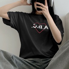 라라온 여성용 순면 하트 롱 반팔 티셔츠 TSP497