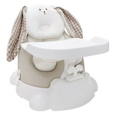 jellymom 幼兒用Muna增高椅 兔子 5件組, 1組, 灰奶油色(椅子)、格紋棕色(蠟筆蠟筆抱枕)