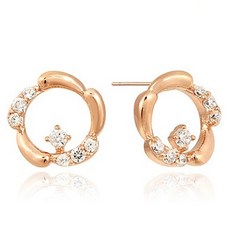 오에스티 여성용 925순은 원형쉐입 볼륨 다이아 은귀걸이