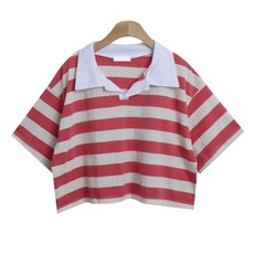 라라온 여성용 통기성 스트라이프 카라넥 티셔츠 TSP477