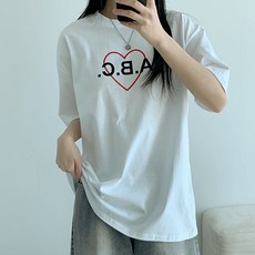 라라온 여성용 순면 하트 롱 반팔 티셔츠 TSP497