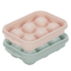 Nanu Dam 柔軟6格冰球製冰盒, 2個, 薄荷色 + 粉紅色