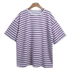 린다샵 여성용 제일스 라운드넥 메이플 단가라 박스핏 반팔 티셔츠 cpt14843k43