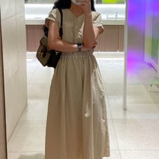 페이퍼먼츠 브이넥 허리 슬림 롱 원피스 22127 빅사이즈 포함