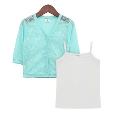 URAVI 女孩童蕾絲開襟衫+吊帶背心