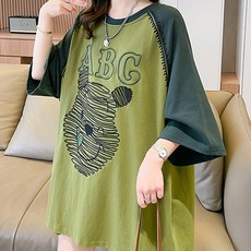 메이첼 여성용 루즈핏 라운드넥 레터링 캐릭터 배색 티셔츠 13012