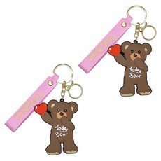TR테디베어 2D 하트 테디베어 키홀더, 핑크, 1개