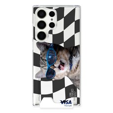 유스픽 블랙 키치캣 이너카드 포켓 클리어 하드 휴대폰 케이스