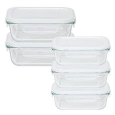 알프레미오 유리 밀폐용기 직사각 5종 세트, 1세트, 370ml(3P) + 630ml(2P)