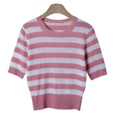 린다샵 여성용 세린드 단가라 라운드넥 반팔 니트 cpnt4523k34