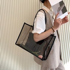 Elsso 方形半透明肩背托特包, 黑色