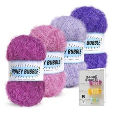 Knitt 蜂蜜泡泡菜瓜布編織線 90g x 4入 +9種菜瓜布圖案套組, 08 紫色(B系列), 1套