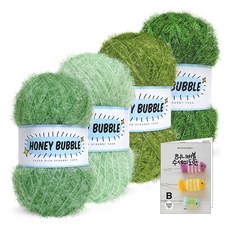 Knitt Honey Bubble 菜瓜布編織線 90g x 4p + 菜瓜布圖案9種組合, 06 綠色(B組), 1套