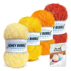Knitt Honey Bubble 菜瓜布編織線 90g x 4p + 菜瓜布圖案9種組合, 03 黃橘色(A組), 1套