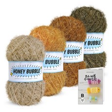 Knitt Honey Bubble 菜瓜布編織線 90g x 4入 + 9種菜瓜布織圖組合, 07 棕色(B系列), 1套