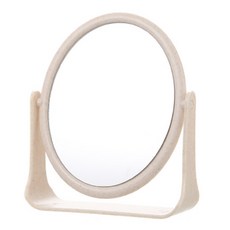 現代復古鏡子 桌上型化妝書桌鏡 圓形, 米色