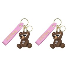 TR泰迪熊 3D Hip Hop 泰迪熊鑰匙圈, 粉紅色, 2個