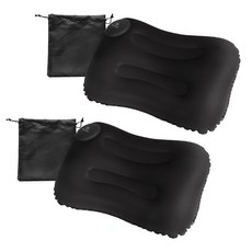 Breeze Moon 露營用按壓式便攜TPU空氣枕頭2入 + 收納袋2入組, 黑色, 1套