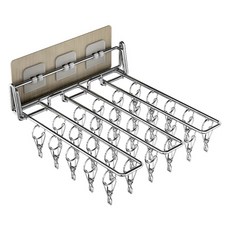 제이라이프 양말 속옷 빨래 픽스 접이식 스텐 집게 고리 3열 30p, 실버, 1개