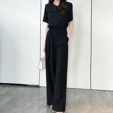 PAPERMENTS 時尚短袖雪紡衫+細褶寬褲套裝