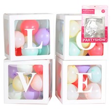PARTYSHOW 氣球禮物盒 LOVE 套組, 1套, 白色(盒子), 隨機出貨(膠帶方式)