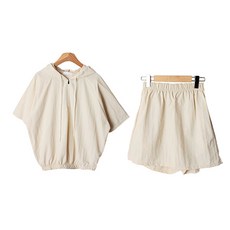 라라온 여성용 반팔 아노락 후드 티셔츠 + 반바지 세트 TSP512