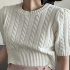 페이퍼먼츠 여성용 라운드넥 퍼프 슬리브 트위스트 스웨터 22136