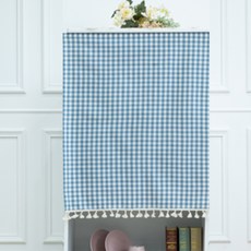 JSMOM 黏貼式魔鬼氈亞麻窗簾, 天藍色 + 白色