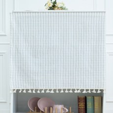 JSMOM 黏貼式魔鬼氈亞麻窗簾, 白色格紋