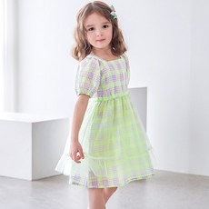 MARI N MORI 女童清新格紋紗裙洋裝