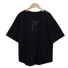 시크블랙 여성용 워렌드 라운드넥 반팔 꼬리리본 티셔츠 cpt14793k42