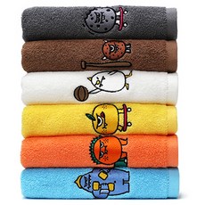 CHUNGMU TOWEL Sweet Monster 基本款角色毛巾6件組 150g 30支棉紗, 藍色 + 橘色 + 黃色 + 白色 + 棕色 + 灰色, 1套