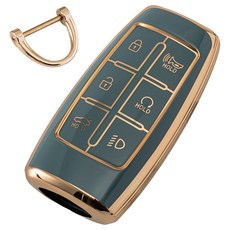 VENDICT 汽車金色線條 TPU Genesis 鑰匙殼 智慧鑰匙圈 GV60 GV70 GV80 G70 G80 G90, 灰藍色, Genesis 01