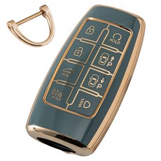 VENDICT 汽車金色線條 TPU Genesis 鑰匙殼 智慧鑰匙圈 GV60 GV70 GV80 G70 G80 G90, 灰藍色, Genesis 02