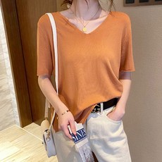 페이퍼먼츠 여성용 브이넥 루즈핏 베이직 니트 22258