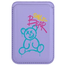 모란카노 마그네틱 맥세이프 디자인 가죽 카드 지갑, 잉글리쉬라벤더 스마일베어, 1개