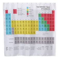 JLIFE 化學元素符號浴室防水浴簾+桿子套組, 白色(浴簾), 銀色(桿子), 1套