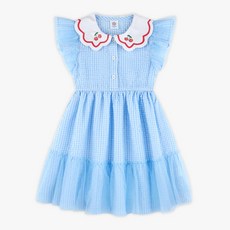 WALTONKIDS 女童涼感透氣櫻桃領格紋紗質洋裝