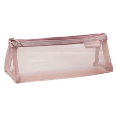 Ganjilife 透明三角網眼筆袋 鉛筆盒, 1個, 粉紅色