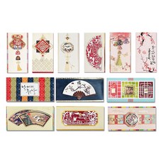 Yeongwon Q7 & Q8 中秋節 農曆新年 零用錢信封 12款套組, 混合顏色, 1套