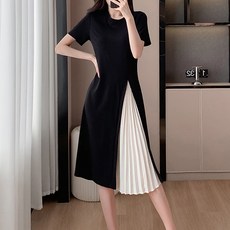 Paperments 壓褶雙層短袖簡約連身裙 22444 含大尺碼, 黑色